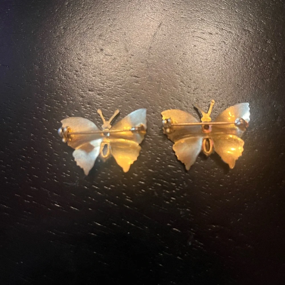 Vintage Butterfly Enamel Brooch Set